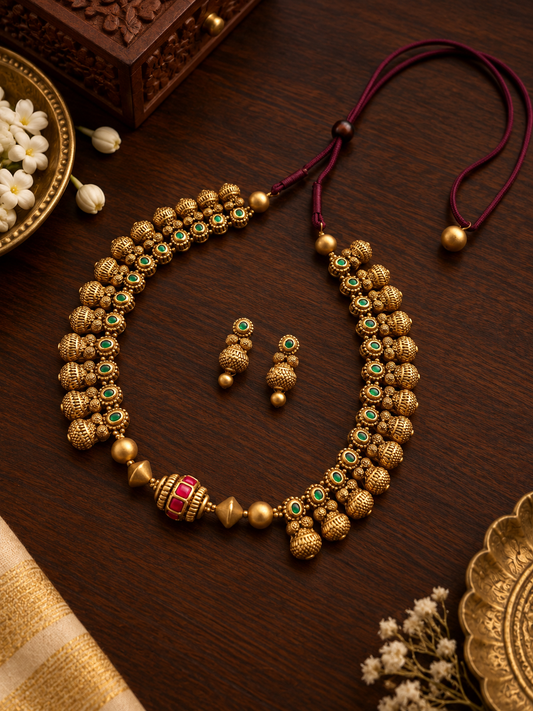 Golden Beaded Terracotta Jewellery Set