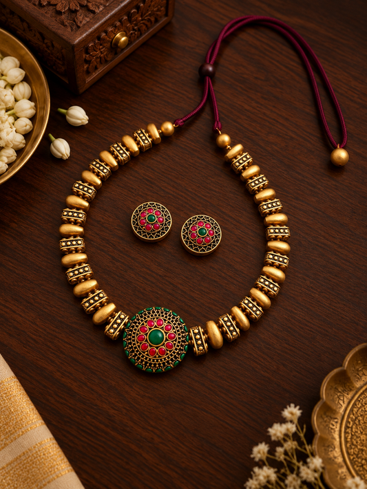 Golden Medallion Terracotta Jewellery Set