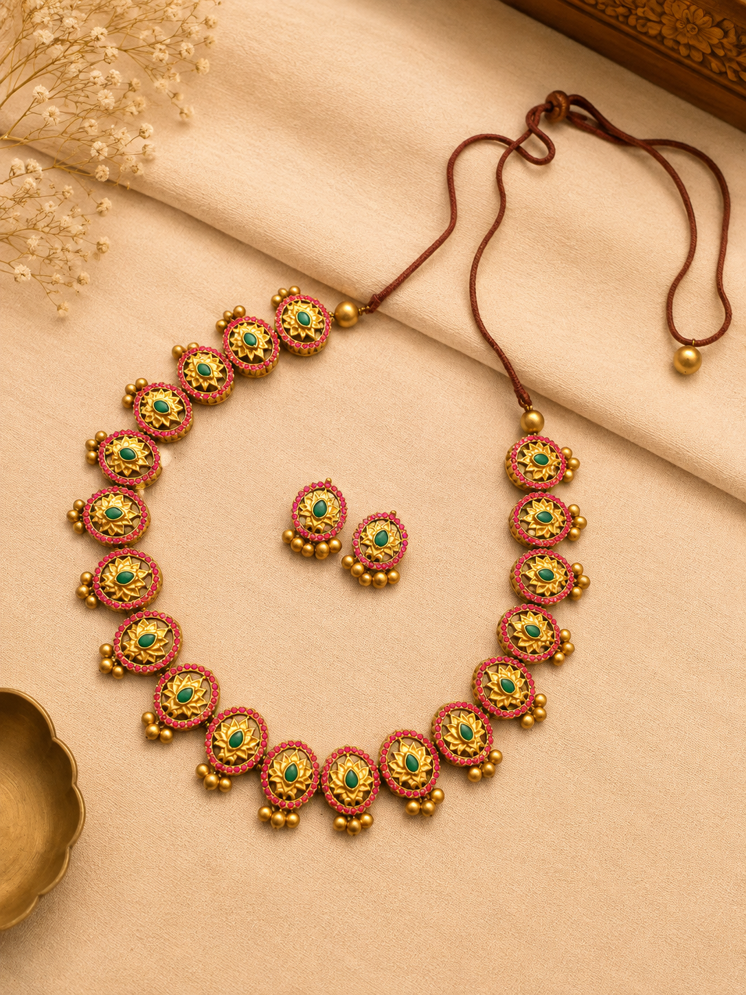 Lotus Motif Terracotta Jewellery Set