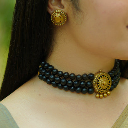 3 Layer Black Terracotta Jewellery