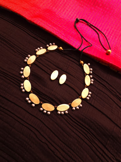 Elasya Antique Gold Oval & Silver Bead Terracotta Collar Set