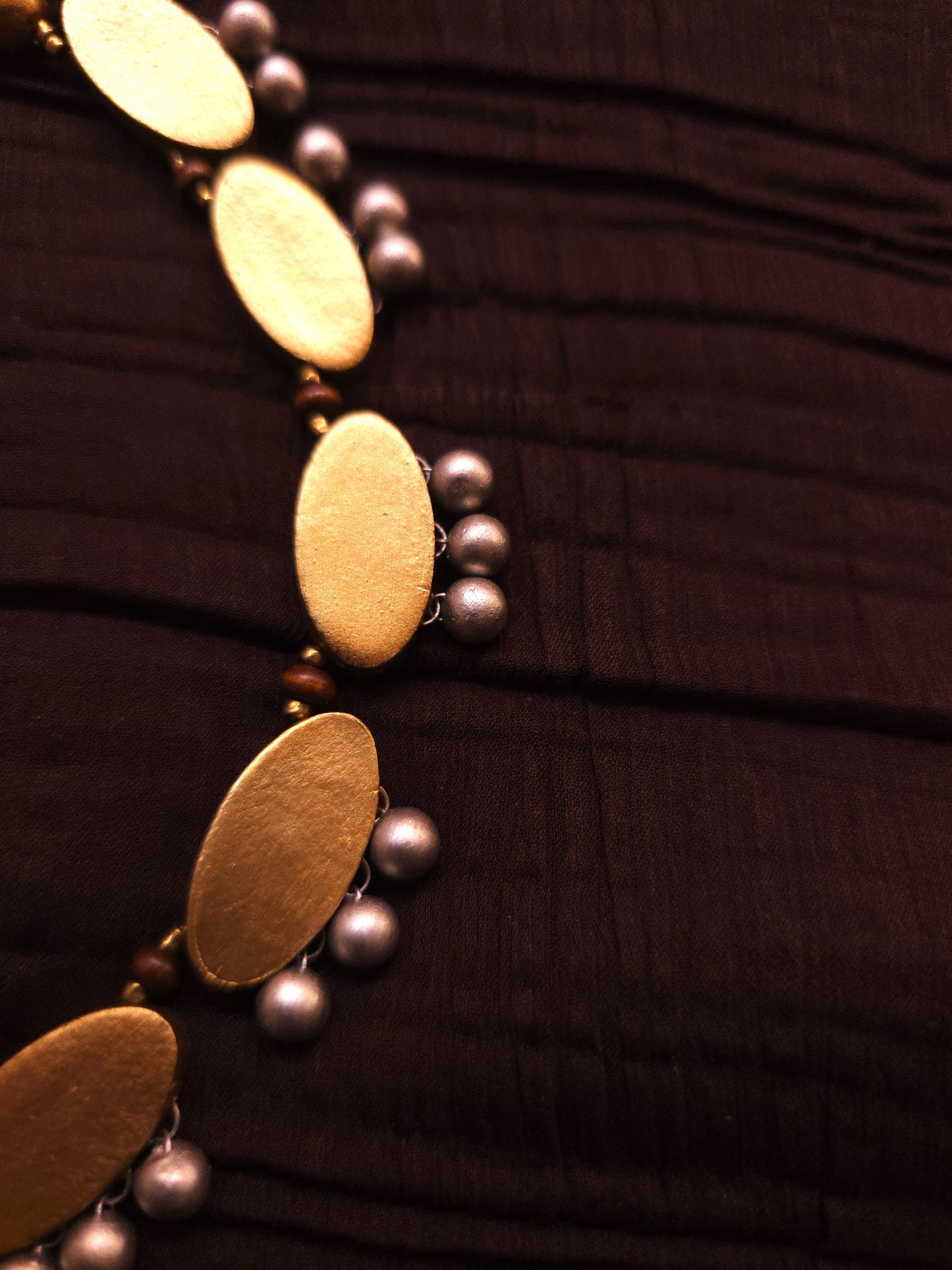 Elasya Antique Gold Oval & Silver Bead Terracotta Collar Set