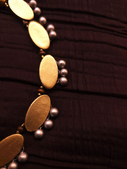 Elasya Antique Gold Oval & Silver Bead Terracotta Collar Set