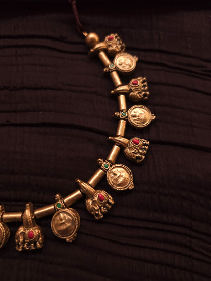 Gaja Lakshmi Antique Gold Coin & Elephant Terracotta Collar Set