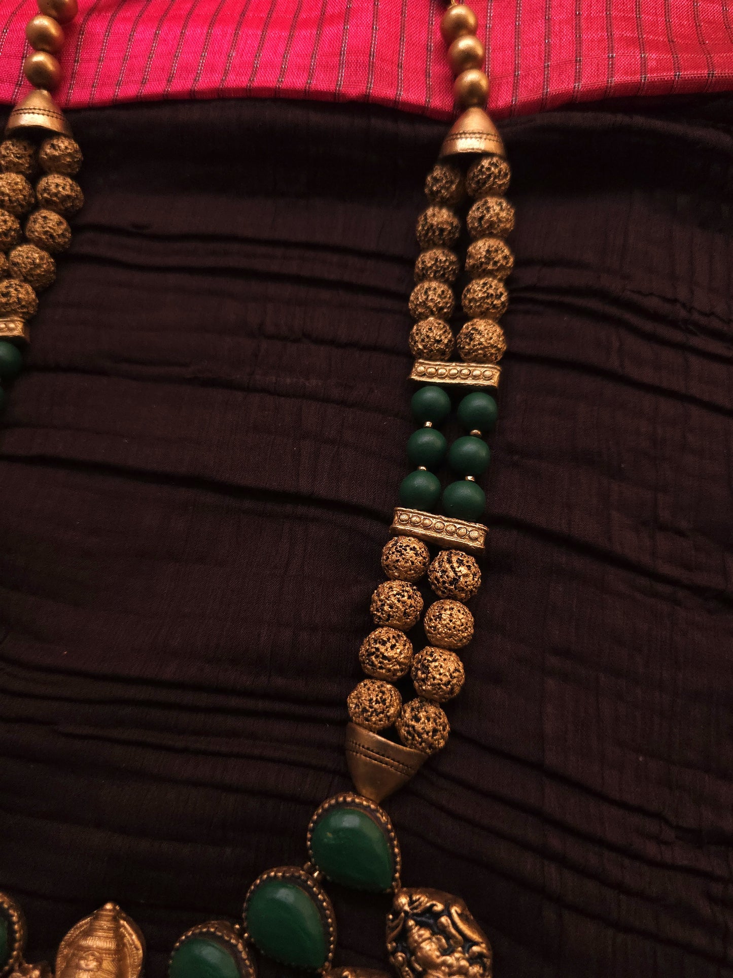 Ganesha Heritage Antique Gold Rudraksha & Deep Green Terracotta Temple Set