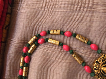 Ganesha Vinayaka Antique Gold & Tri-Color Bead Temple Terracotta Set
