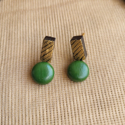 Greha - Green and gold rectangle motif terracotta jewellery