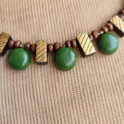 Greha - Green and gold rectangle motif terracotta jewellery