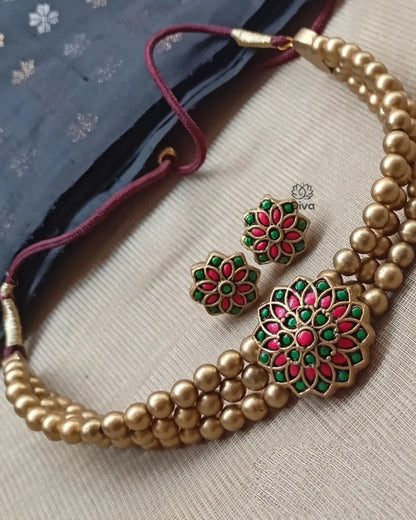 Jadau Floral Choker Terrracotta Jewellery