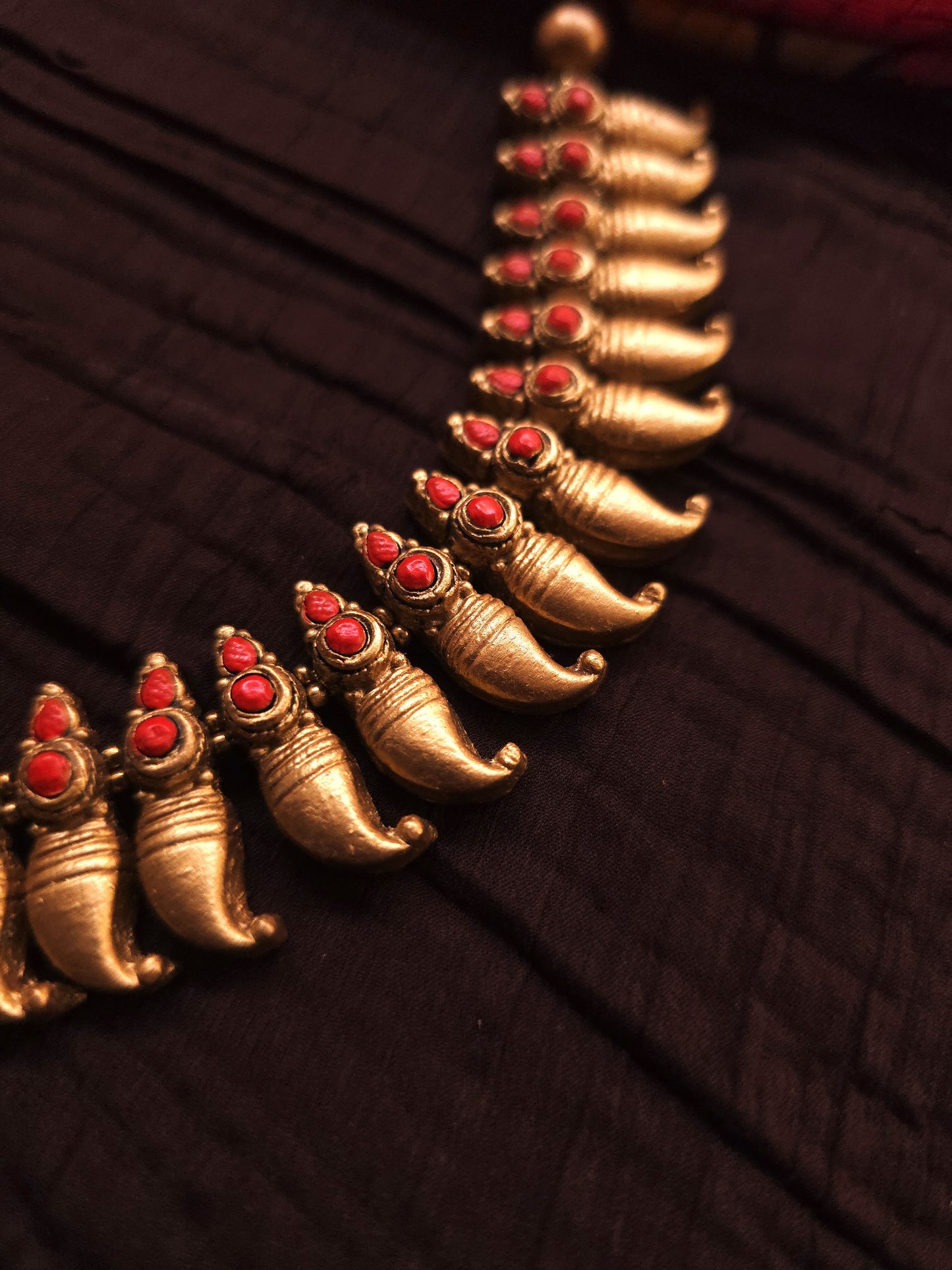 Kalyani Antique Gold Mango Bud & Royal Crimson Shield Terracotta Temple Set