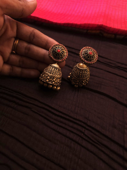 Kalyani Antique Gold Mango Bud & Royal Crimson Shield Terracotta Temple Set