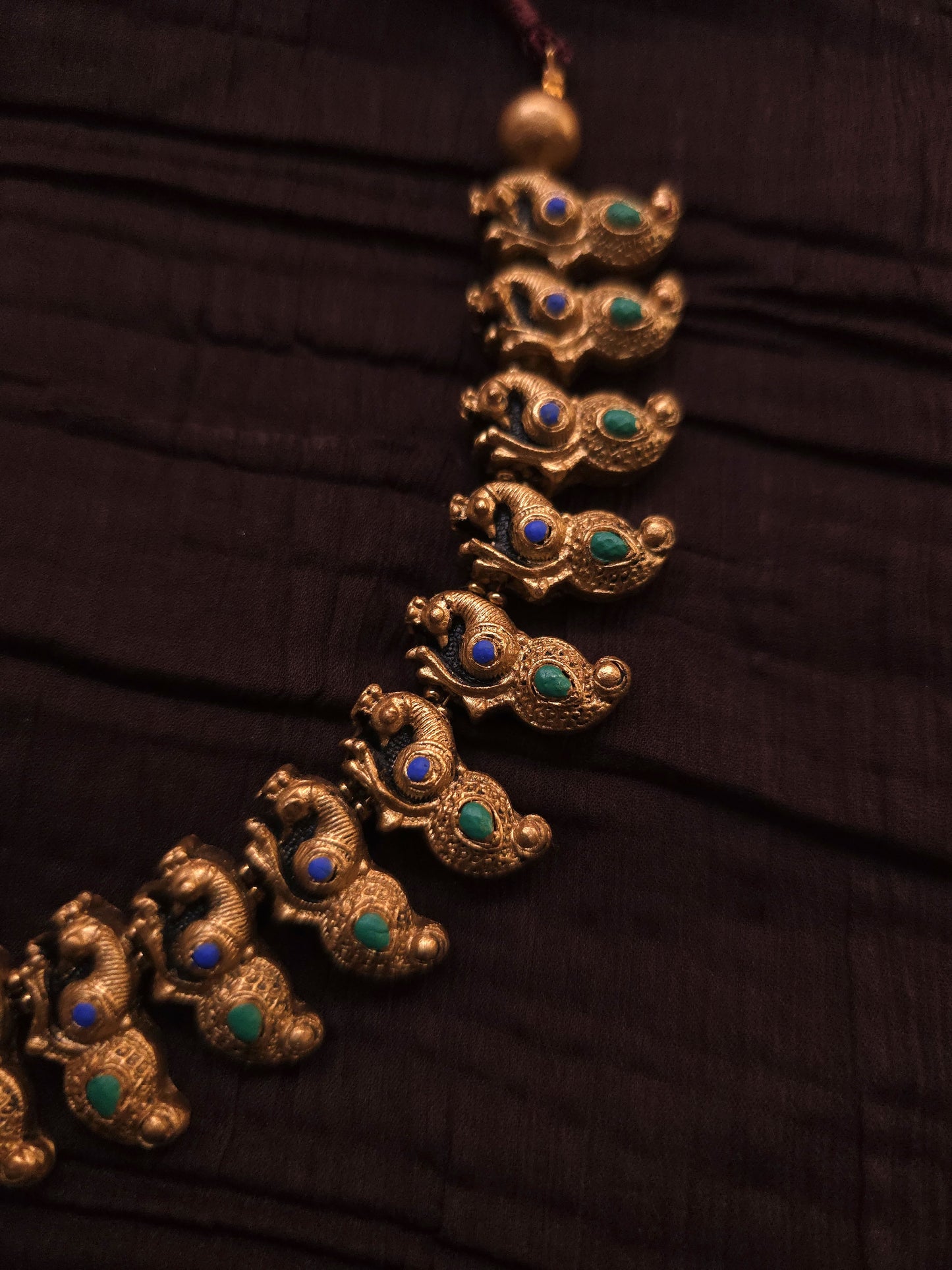 Kalyani Mayura Antique Gold Mango-Peacock & Blue-Green Terracotta Set