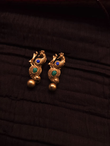 Kalyani Mayura Antique Gold Mango-Peacock & Blue-Green Terracotta Set