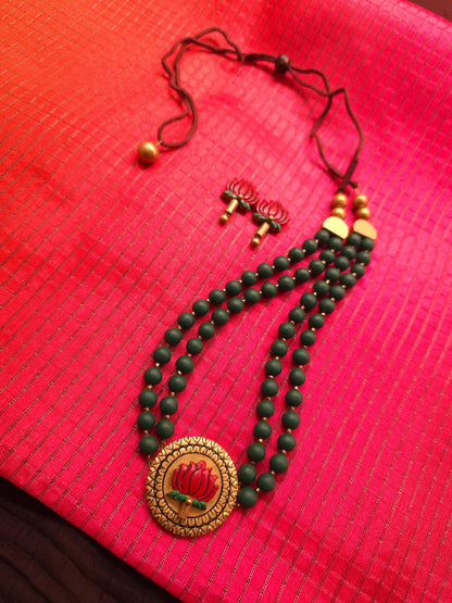Kamal-Vana Lotus Medallion & Forest Green Terracotta Set