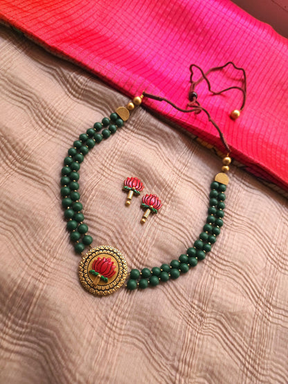 Kamal-Vana Lotus Medallion & Forest Green Terracotta Set