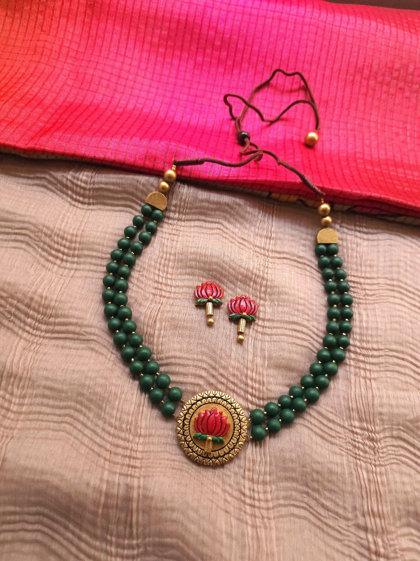 Kamal-Vana Lotus Medallion & Forest Green Terracotta Set
