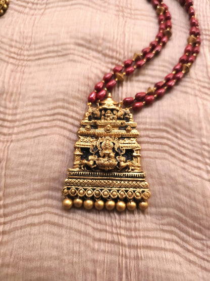 Lakshmi Antique Gold Geometric Spacer & Divine Frame Terracotta Temple Set