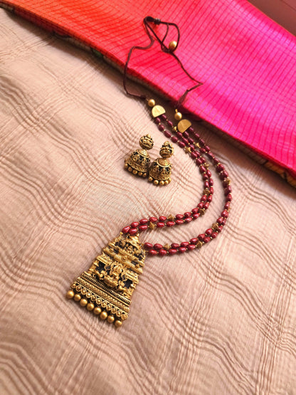 Lakshmi Antique Gold Geometric Spacer & Divine Frame Terracotta Temple Set