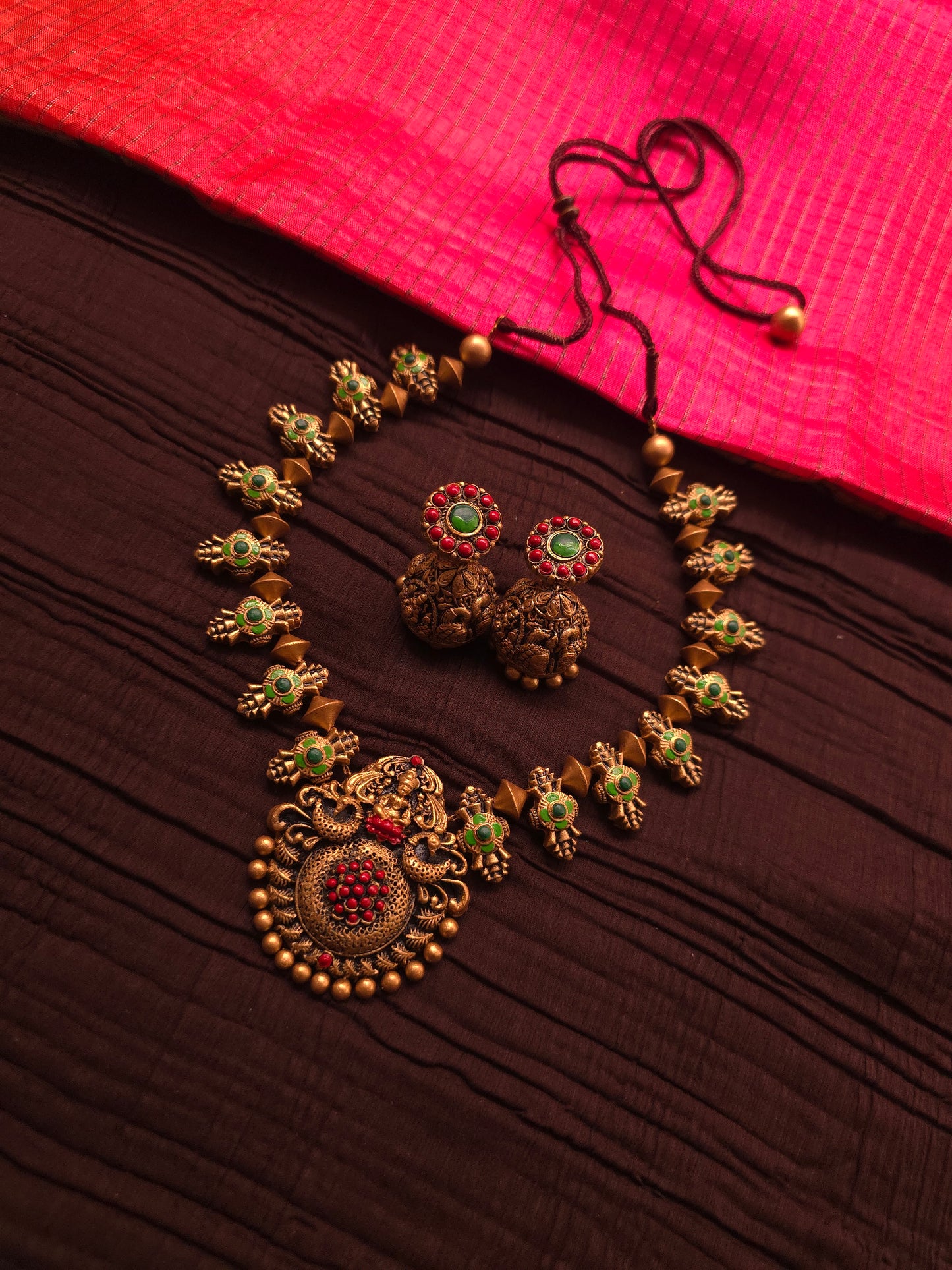Lakshmi Vaibhav Antique Gold Lakshmi & Peacock Temple Terracotta Set