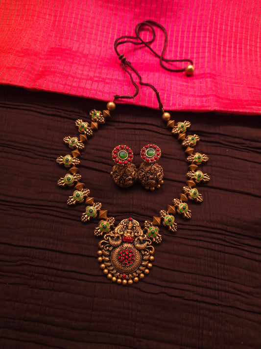 Lakshmi Vaibhav Antique Gold Lakshmi & Peacock Temple Terracotta Set