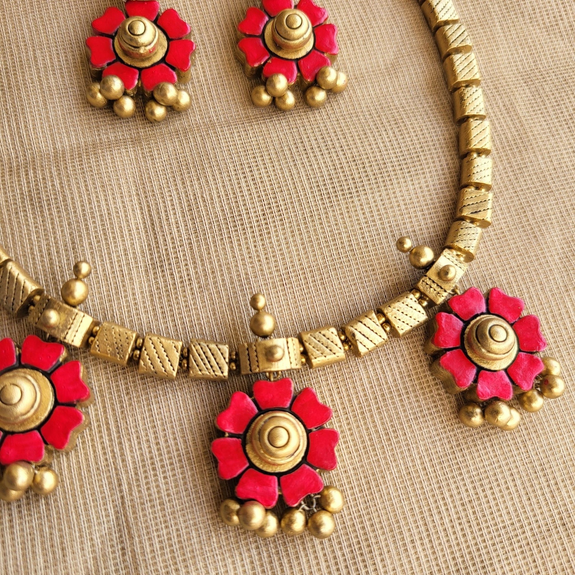 Lavanya terracotta jewellery full set with antique gold finish