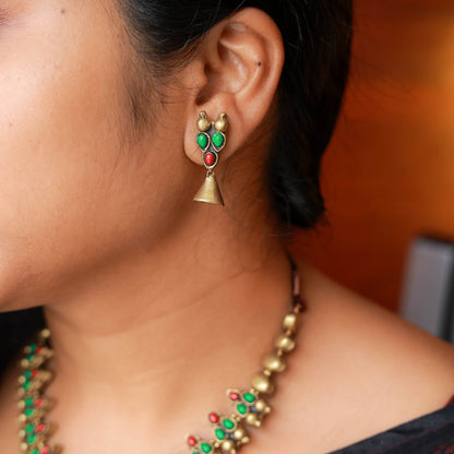 Handcrafted terracotta necklace with Lakshmi pendant and matching earrings