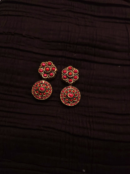 Malini Antique Gold Drum & Crimson Floral Medallion Terracotta Set