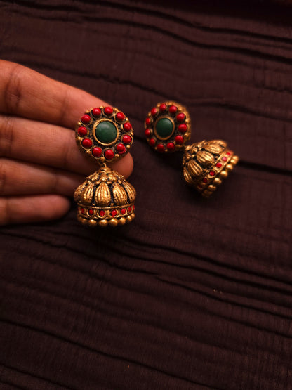 Marakata Patra Antique Gold & Tri-Color Jasmine Bud Terracotta Set