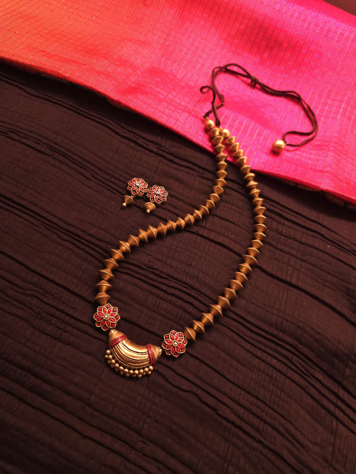 Mayura Avanthika Antique Gold Crescent & Floral Terracotta Set