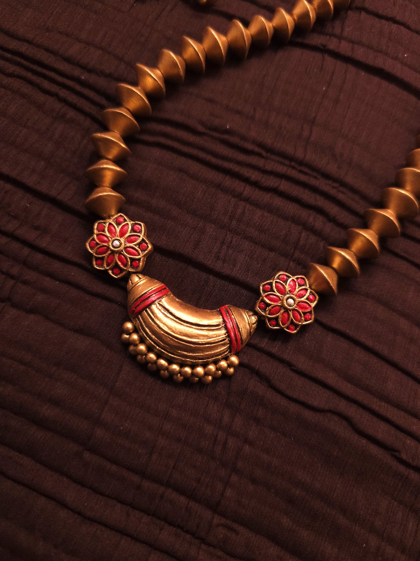 Mayura Avanthika Antique Gold Crescent & Floral Terracotta Set