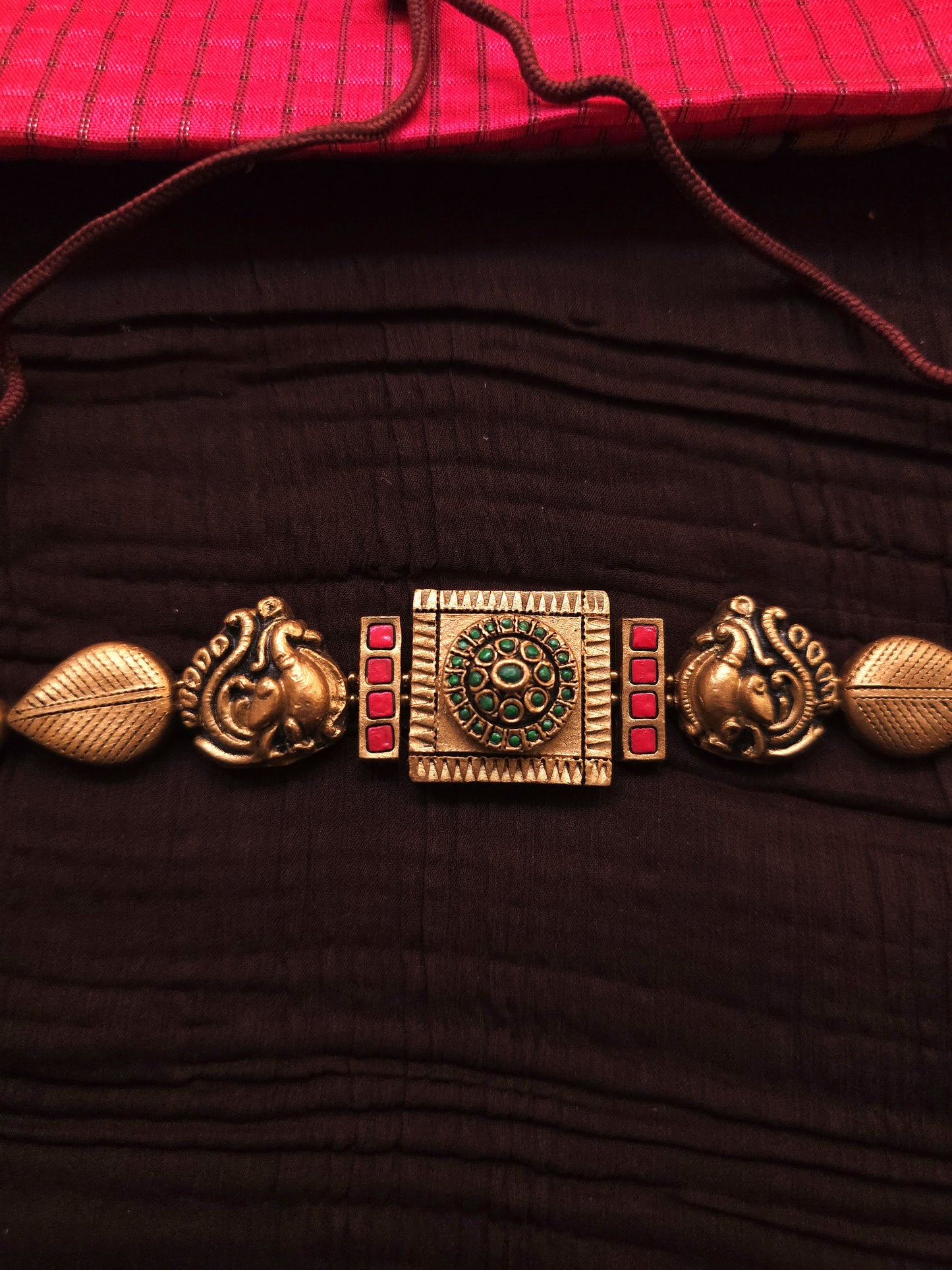 Mayura Choker Antique Gold Peacock & Square Medallion Terracotta Set