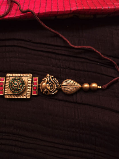 Mayura Choker Antique Gold Peacock & Square Medallion Terracotta Set