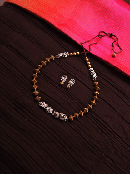 Mayura Dual-Tone Antique Gold & Oxidized Silver Peacock Terracotta Set