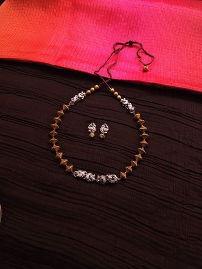 Mayura Dual-Tone Antique Gold & Oxidized Silver Peacock Terracotta Set
