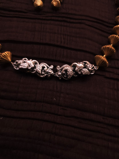 Mayura Dual-Tone Antique Gold & Oxidized Silver Peacock Terracotta Set