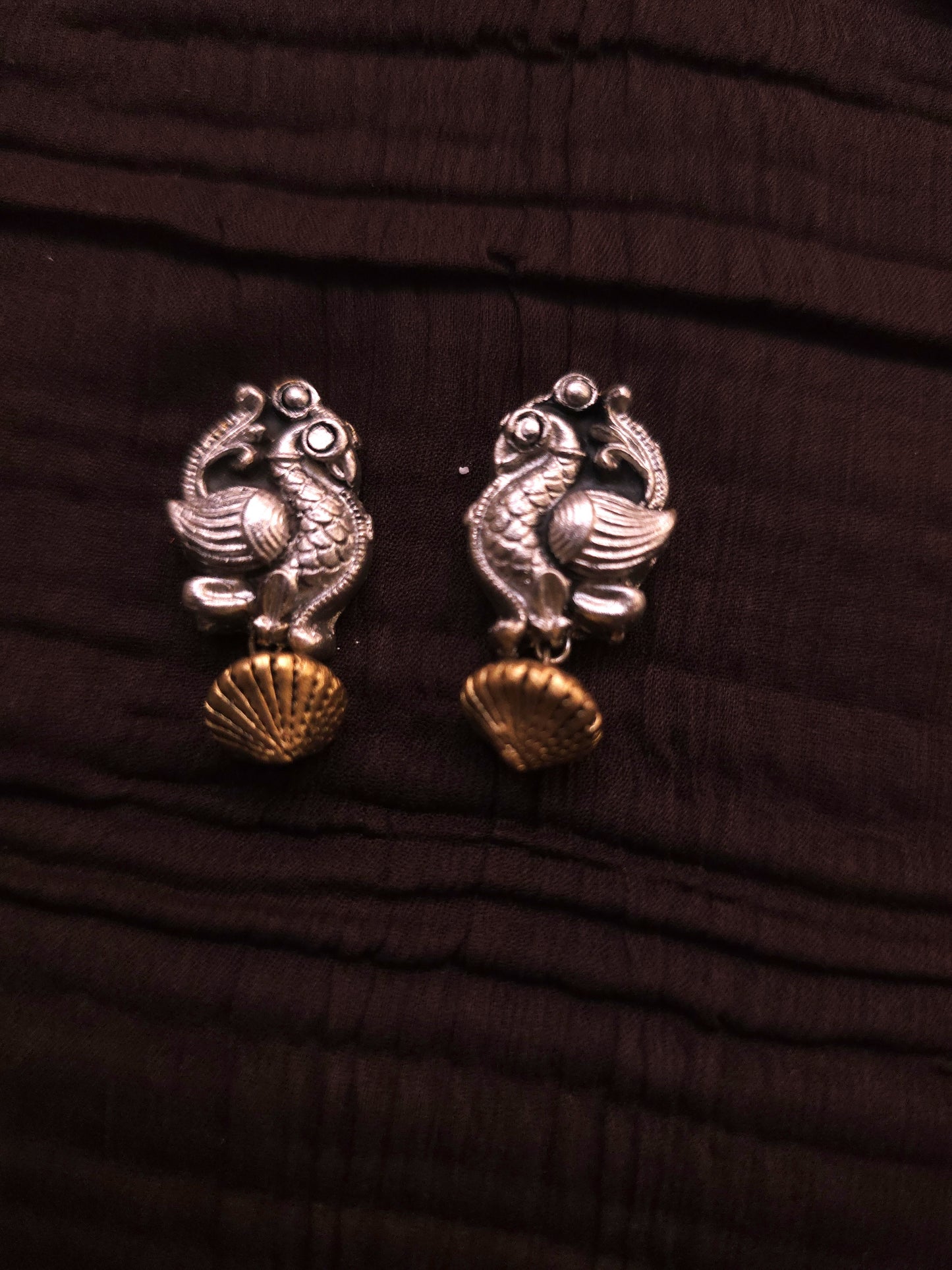 Mayura Dual-Tone Antique Gold & Oxidized Silver Peacock Terracotta Set