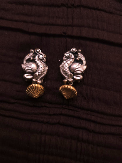 Mayura Dual-Tone Antique Gold & Oxidized Silver Peacock Terracotta Set
