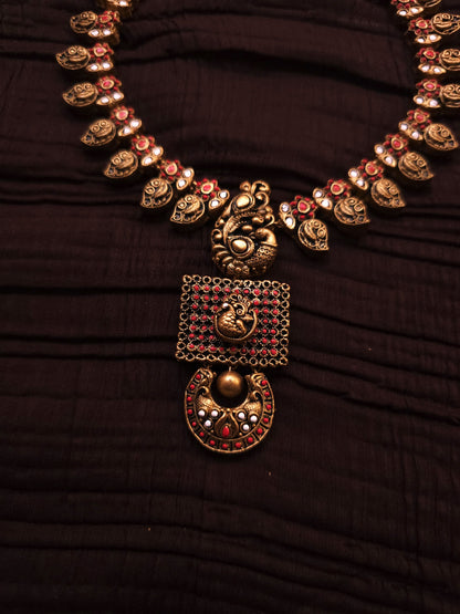 Mayura Heritage Antique Gold Peacock Leaf & Crimson-White Terracotta Set