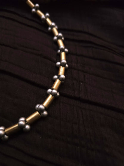 Mayura Jhumka Antique Gold Tubular Bead & Vibrant Multi-Color Terracotta Choker Set