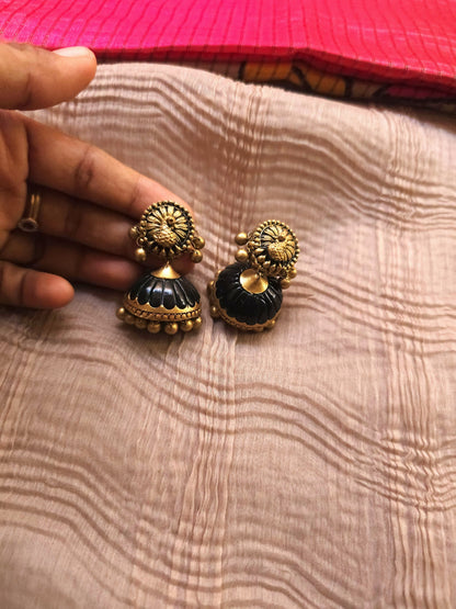 Mayura Antique Gold Peacock Medallion & Three-Layer Jet Black Terracotta Set