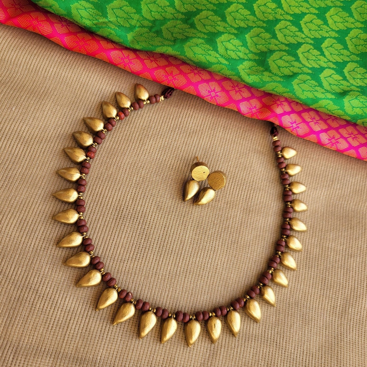 Lightweight golden terracotta drop earrings for daily wear