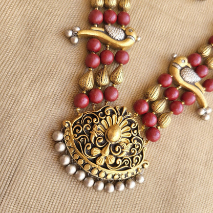 Contemporary non-idol terracotta necklace design