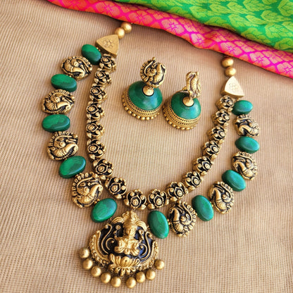Lightweight handmade terracotta Lakshmi necklace and earrings set