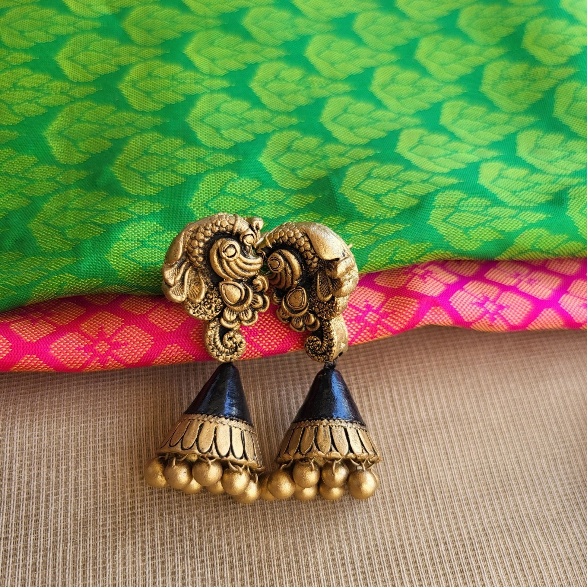 Matching terracotta jumka earrings handcrafted”