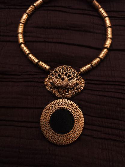 Nirupama Antique Gold Peacock & Black Medallion Terracotta Set