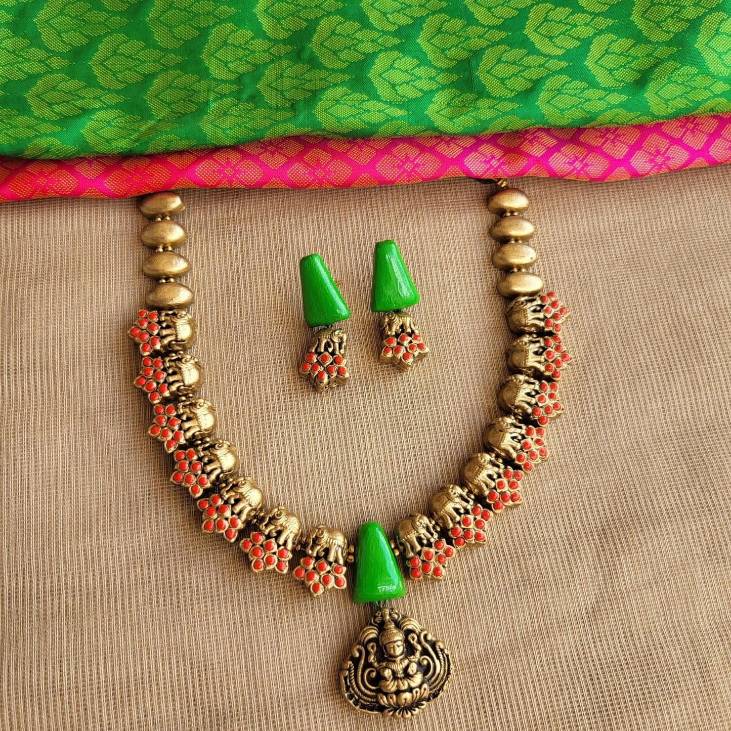 Temple style terracotta necklace and earrings