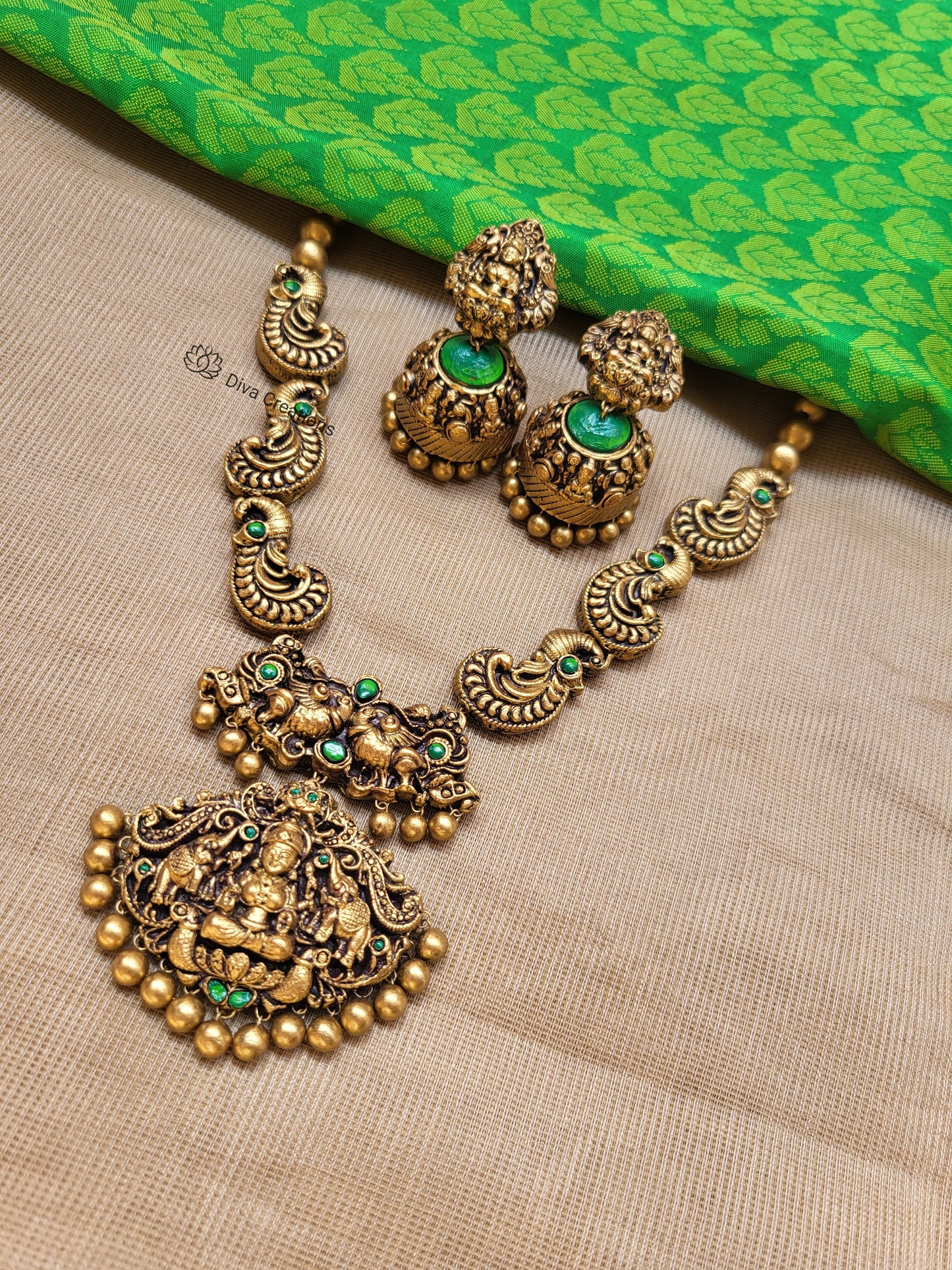 Peacock motif lakshmi terracotta jewellery