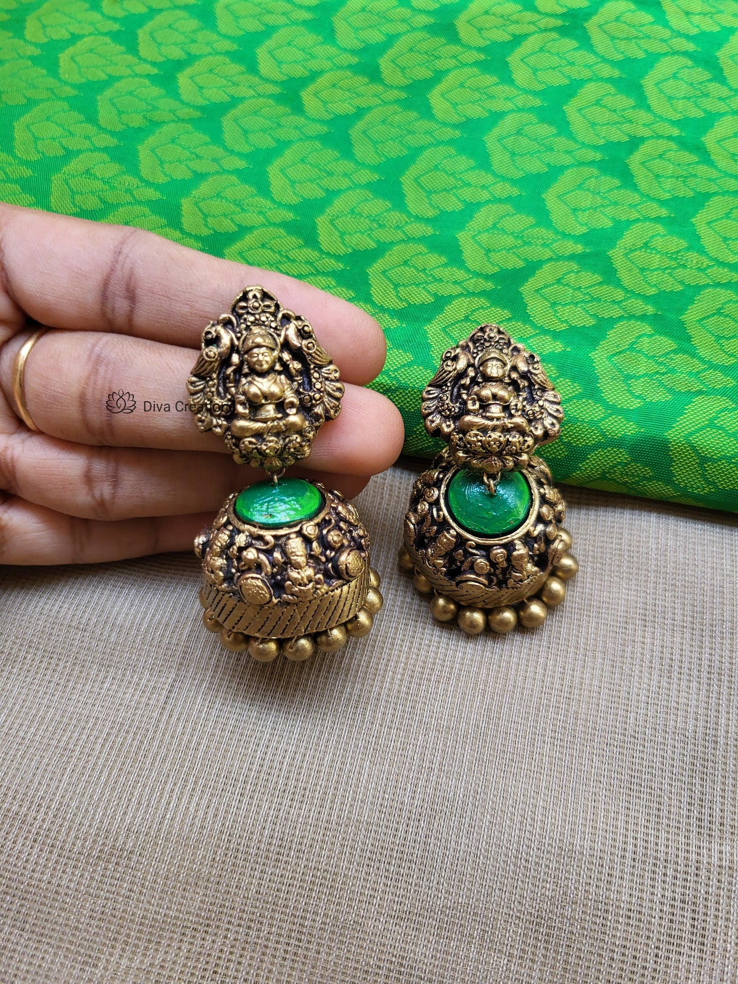 Peacock motif lakshmi terracotta jewellery