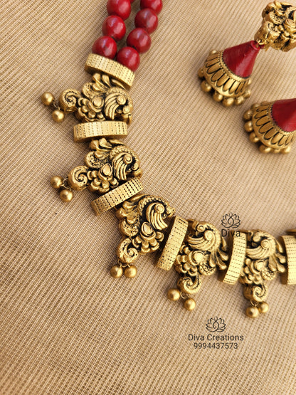 Peacock 2 row Maroon Terracotta Jewellery
