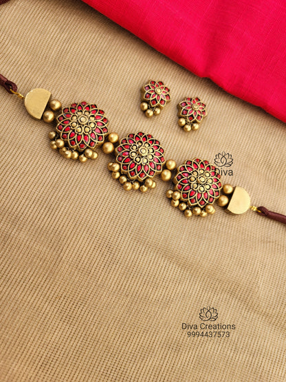 Jadau Floral Choker Terracotta Jewellery